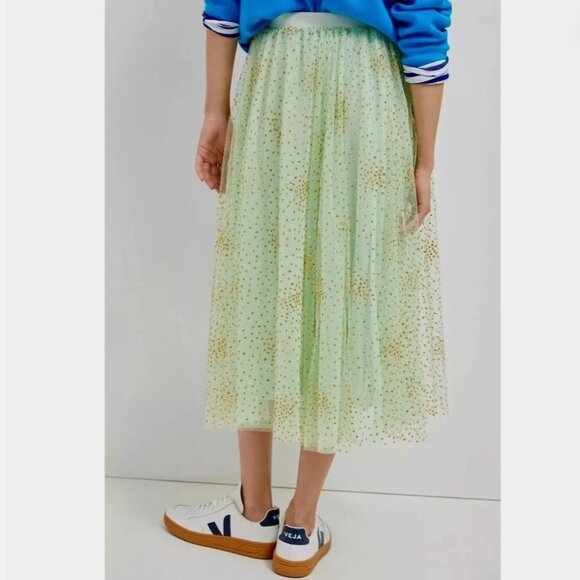 ANTHROPOLOGIE Sydney Shimmer Tulle Midi Skirt Mist green Gold glitter skirt - Picture 3 of 10